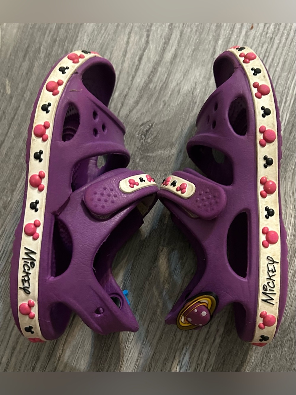 Disney damaged Crocs Mickey Mouse Purple Kids Sandals Y 10